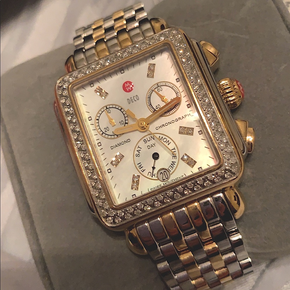 MICHELE Deco Two-tone 18k Gold Diamond watch